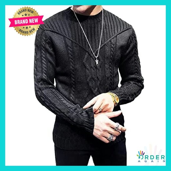 Classic Cable Knit Pullover Sweater Cozy Winter Minimal Chic Menswear - Picture 3 of 7